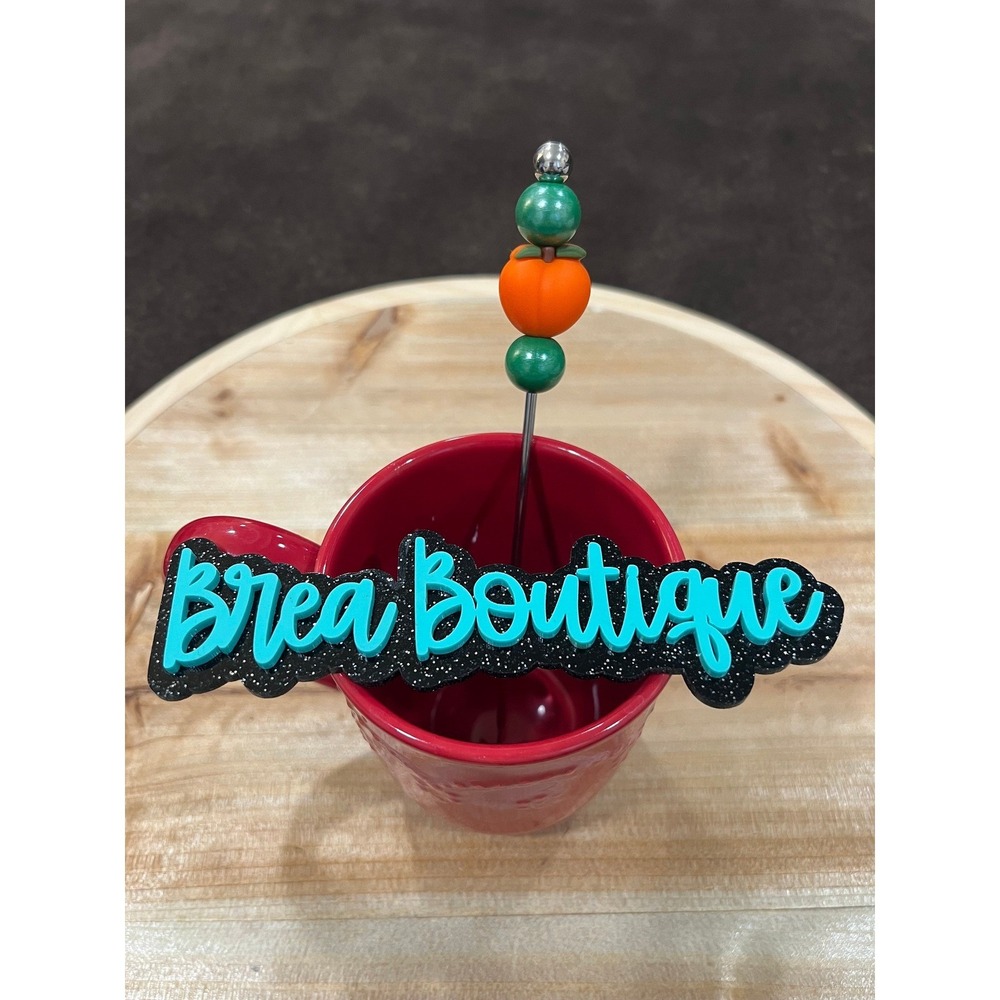 Orange Peach Coffee Drink Stirrer Silicone Beads Steel Paddle